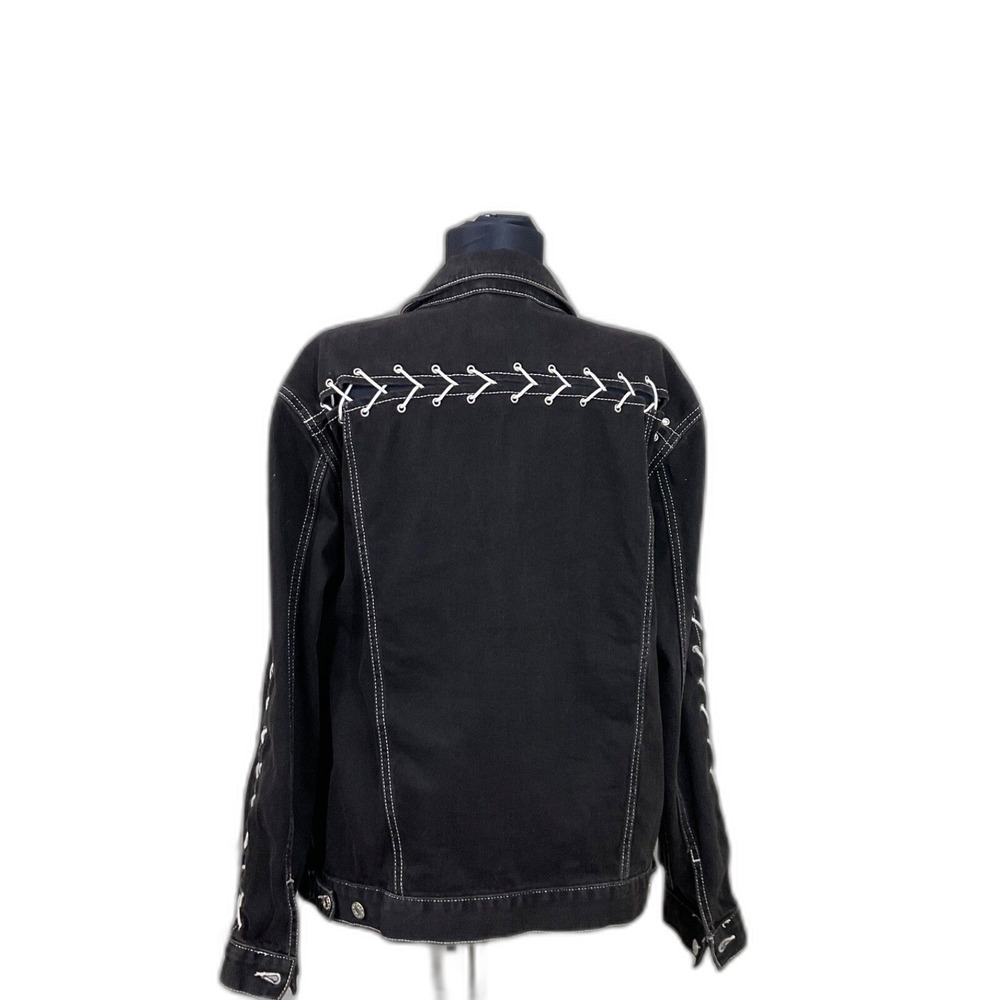 Topshop Moto Denim Jacket Lace Up Details Pockets wms. Size 12 Black Lace detail - Picture 4 of 15